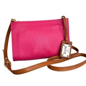 Valentina Pink Shoulder Bag Genuine Leather Crossbody Made in Italy Womens